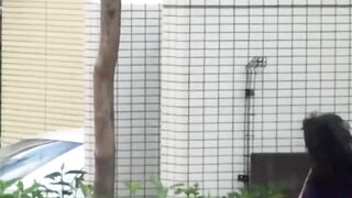 Tall Asian babe tailed by voyeur cam every step