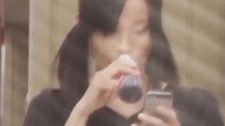 Tall Asian babe tailed by voyeur cam every step