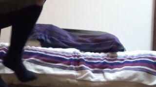 Japanese unaware she spills piss while sleeping on cam