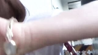 Covert lens catches Asian ladys urgent run to relieve herself