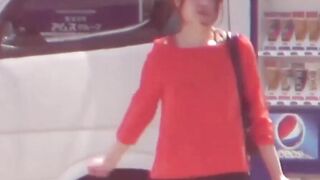 Covert lens catches Asian ladys urgent run to relieve herself