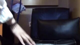 Oriental chick cleans mess after peeing with panties on