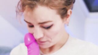 Shemale Emma Vai wears a cock cage while anal toying herself