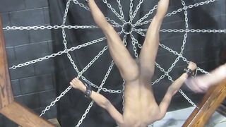 Master Kaden twists metal screw toy deep in captive's pucker