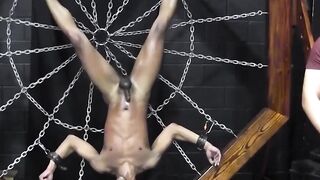 Master Kaden twists metal screw toy deep in captive's pucker