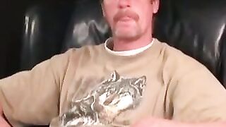 Thirsty mature stud fingers ass and jerks hard