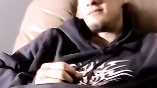 Homo jerks huge dick while fondling hairy nuts