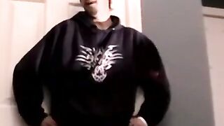 Homo jerks huge dick while fondling hairy nuts
