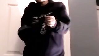 Homo jerks huge dick while fondling hairy nuts