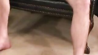 Bald thug jerks off and cums on a plate solo