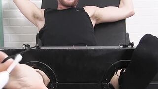 Amateur squeals as two men attack his soles