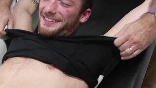 Amateur squeals as two men attack his soles
