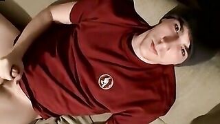 Straight guy rubs cock fast till self spraying cum