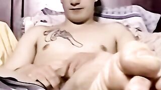 Straight amateur filmed stroking dripping cock