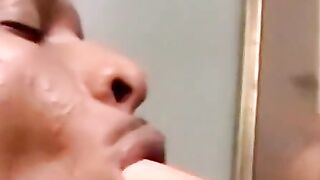 Three gays flood fat black ass and mouth with jizz
