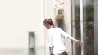Lean Japanese student snagged by peeper urinating outdoors