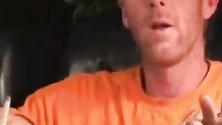 Mature gay strips after the interview and jerks off