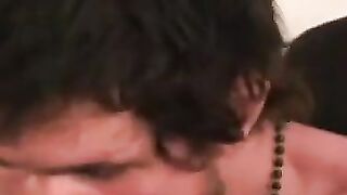 Inked thug rubs hairy cock before blasting cum