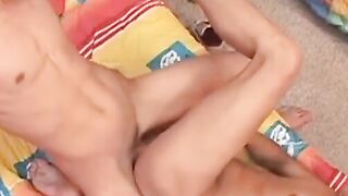 Cute Latino twinks bareback after rimming and sucking