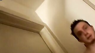Two amateurs joke around while jerking off