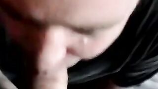 Chubby mature savors hot spunk from throbbing cock