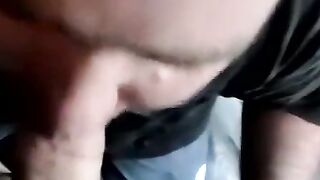 Chubby mature savors hot spunk from throbbing cock