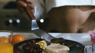 Eva Maxim serves stepdad Ricky Larkin hole for breakfast