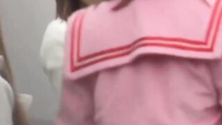 Short skirt brunette stars in a Japanese hidden camera