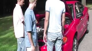 Seductive jock gets street pickup and explosive cumshot
