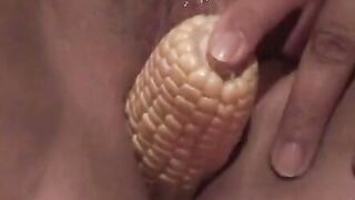 Redhead German BBW Fucks a Corn Cob