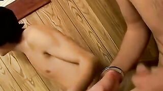 Handcuffed straight buds stroke cocks together roughly