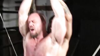 Matt Stevens balls tugged and bound in rope during torment