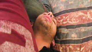 Kinky men play with each other's hard cocks outdoors