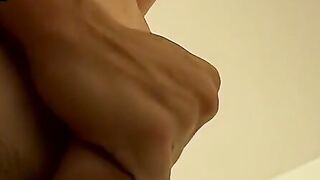Tall amateur deepthroats own cock before cumming
