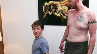 Submissive Oliver Beck bends for Brody's doggy drill
