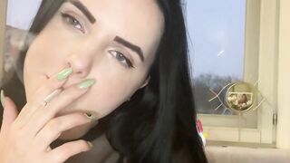 Tattooed babe with small tits smokes and sucks