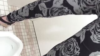 Twisted clip of Japanese stunners peeing public restroom