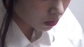 Busty Asian explosion caught solo toying her slit at home