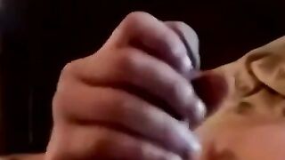 Bearded amateur strokes hairy cock to dripping climax