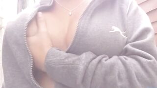 Outdoor Smoking Tease with Big Natural Tits