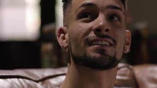 Liam Skye kneels and sucks stepdad Adam Ramzis powerful dick