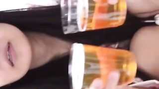 Babe collects her piss in a container and shows it to camera