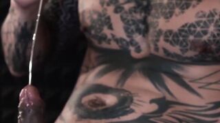 Japanese jock Yoshi Kawasaki sounds cock with steel rod