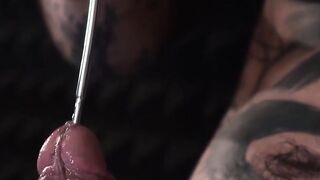Japanese jock Yoshi Kawasaki sounds cock with steel rod
