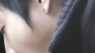 Japanese twinks making out hotly in car backseat