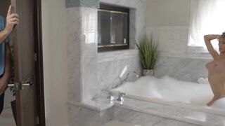 Sneaking into my friends TS GF while taking a bath