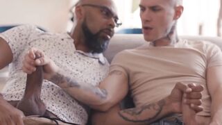 Zak Bishop wraps lips and gaping ass on Ray Diesels black rod
