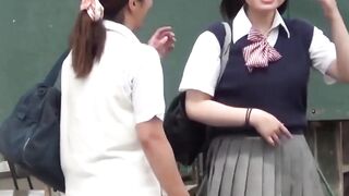 Japanese student teens romp and urinate in open outdoor fun