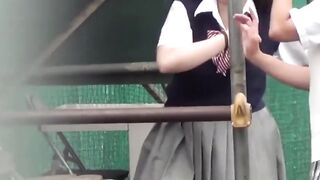 Japanese student teens romp and urinate in open outdoor fun