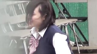 Japanese student teens romp and urinate in open outdoor fun
